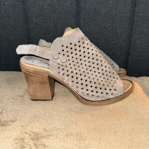 Perforated Gray Heeled Sandals
